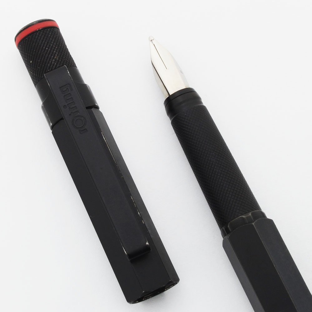 Rotring 600 Fountain Pen - Matte Black with Red Trim, Broad Steel